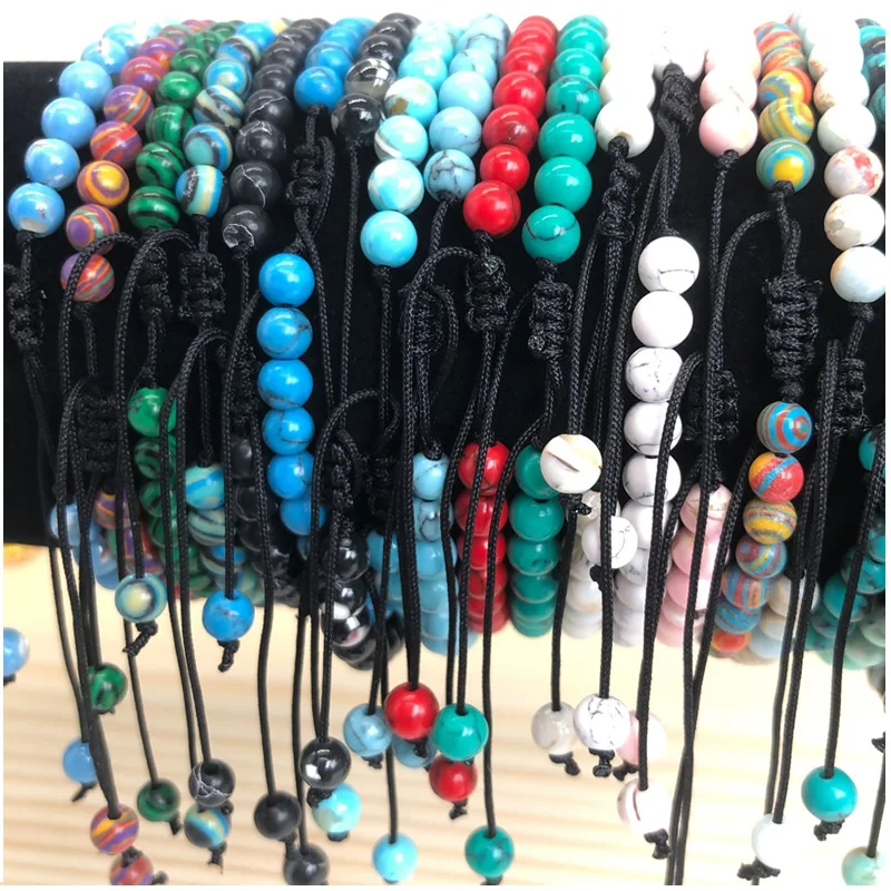 Регулируемый браслет для мужчин и женщин Ювелирное Украшение с камнями 4 мм