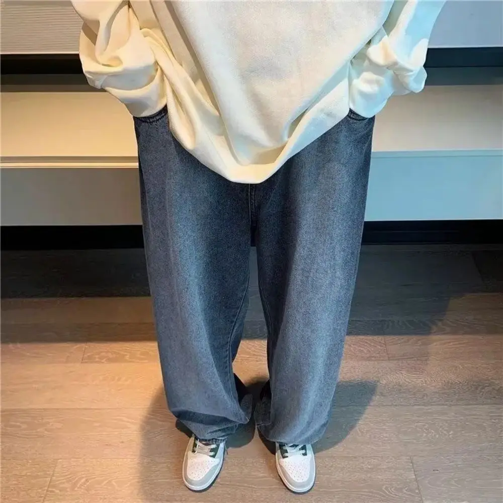 Baggy Men Jeans Solid High Street Teens Trousers Casual Denim Chic Harajuku Streetwear Hip Hop Wide Leg Pants Men Jeans