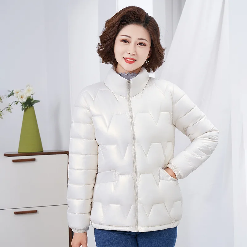 

Women's Cotton-Padded Clothing Stand Collar Glossy down Jacket Autumn and Winter Thick Warm Coat for Women Parka