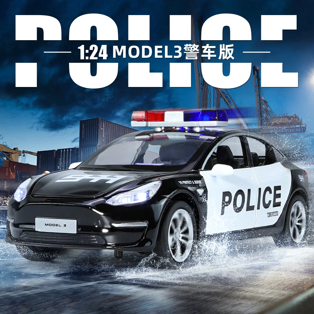

1:24 Tesla модель 3 полицейский автомобиль высокий симулятор литая машина из металлического сплава Модель автомобиля детские игрушки коллекционные подарки