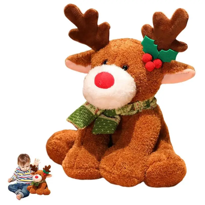 

Christmas Stuffed Deer Cute Stuffed Animal Reindeer Plush Doll With Santa Scarf Christmas Elk Party Favor Birthday Gift Throw