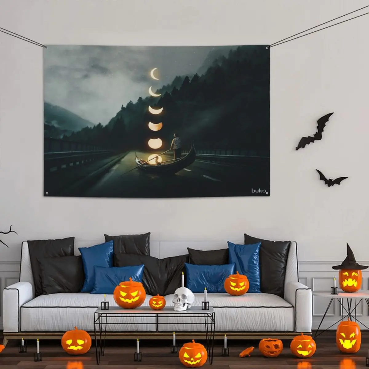 

Moon Ride Party Banner Decor 120x180cm Vintage Decorative Fade Resistant Lightweight Bright Color