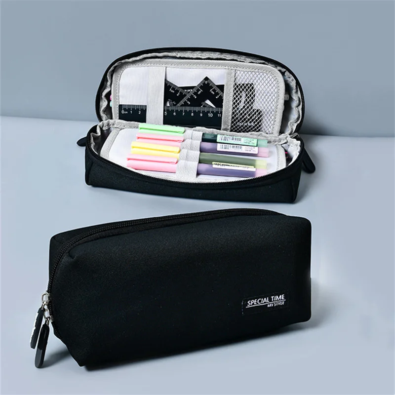 

Simple Large Capacity Storage Bag Solid Color Girls Pen Case Student Stationery Pencil Case Canvas Pencil Bag School Stationery