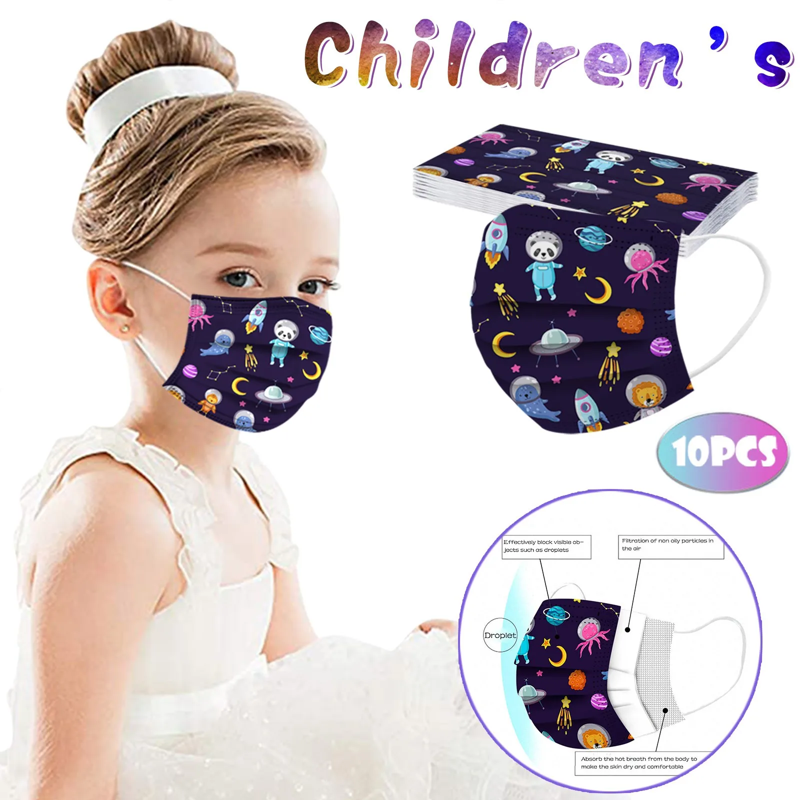 

10pcs Child Baby Disposable Mask Kids Cartoon Printed Protection Cute 3ply Non Woven Mask Face Mouth Cover Masque Decoration
