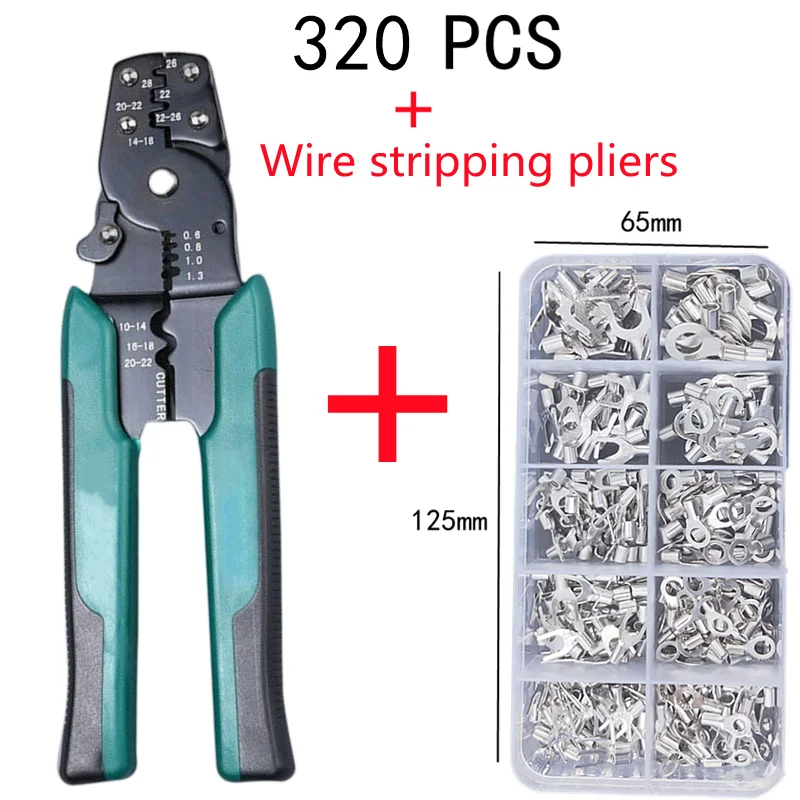 150/320pcs Boxed,Crimp Terminal+Pliers,Cold Pressed Terminal,OT/UT Crimp Spade Terminals Copper,Wire Connector