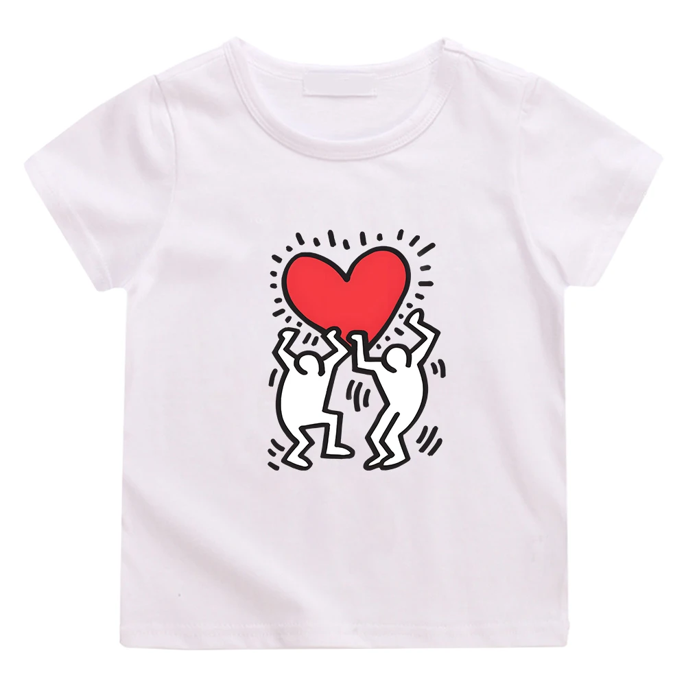 

Футболка K-keith H-haring с изображением знаменитой картины, Повседневная летняя футболка с коротким рукавом, футболки для мальчиков и девочек с м...