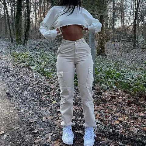 Straight Cargo Pants for Women Denim Jeans Woman High Waist Aesthetic Slim Fashion Stretch Vintage Y2k Pants Streetwear Trousers
