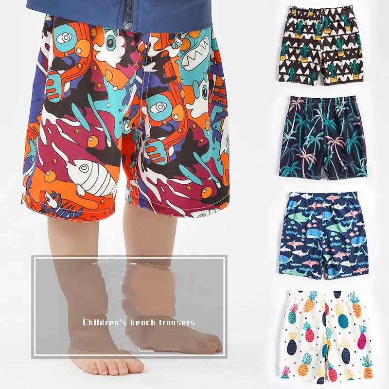 Children's Beach Pants Cartoon Pattern Five Minute Casual Shorts Men's Women's Medium and Large Children's Holiday Swim Shorts