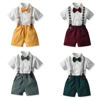 2022 summer kids baby boy formal suit short sleeve with shirtsuspender pants casual clothes outfit gentleman set 2pcs