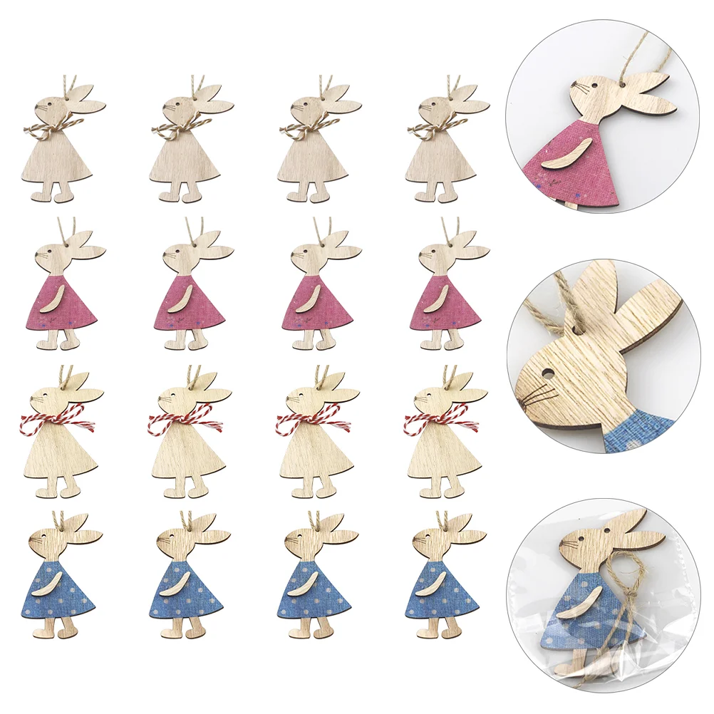 

16 Pcs Wood Bunny Cutouts Children's Jewelry Easter Party Supply Craft Kids Easter Bunny Pendant Easter Party Favor Gifts