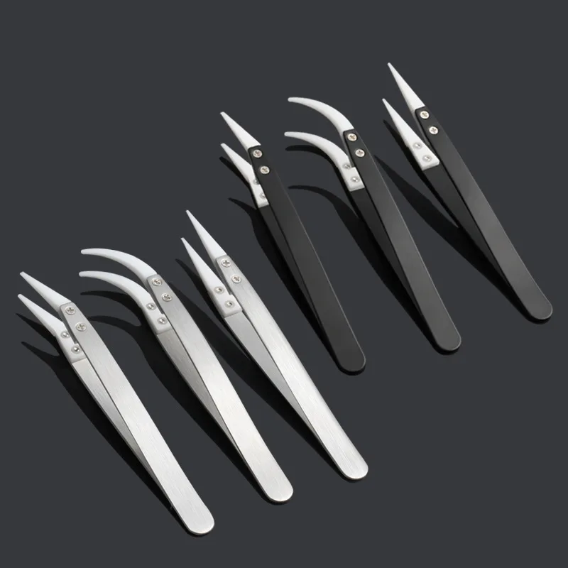 

3PCS Ceramic Tweezers Straight Curved Tip Soldering Tweezer Anti-Static Reverse Acid Resistant Precision Chuck Ceramic Tweezers