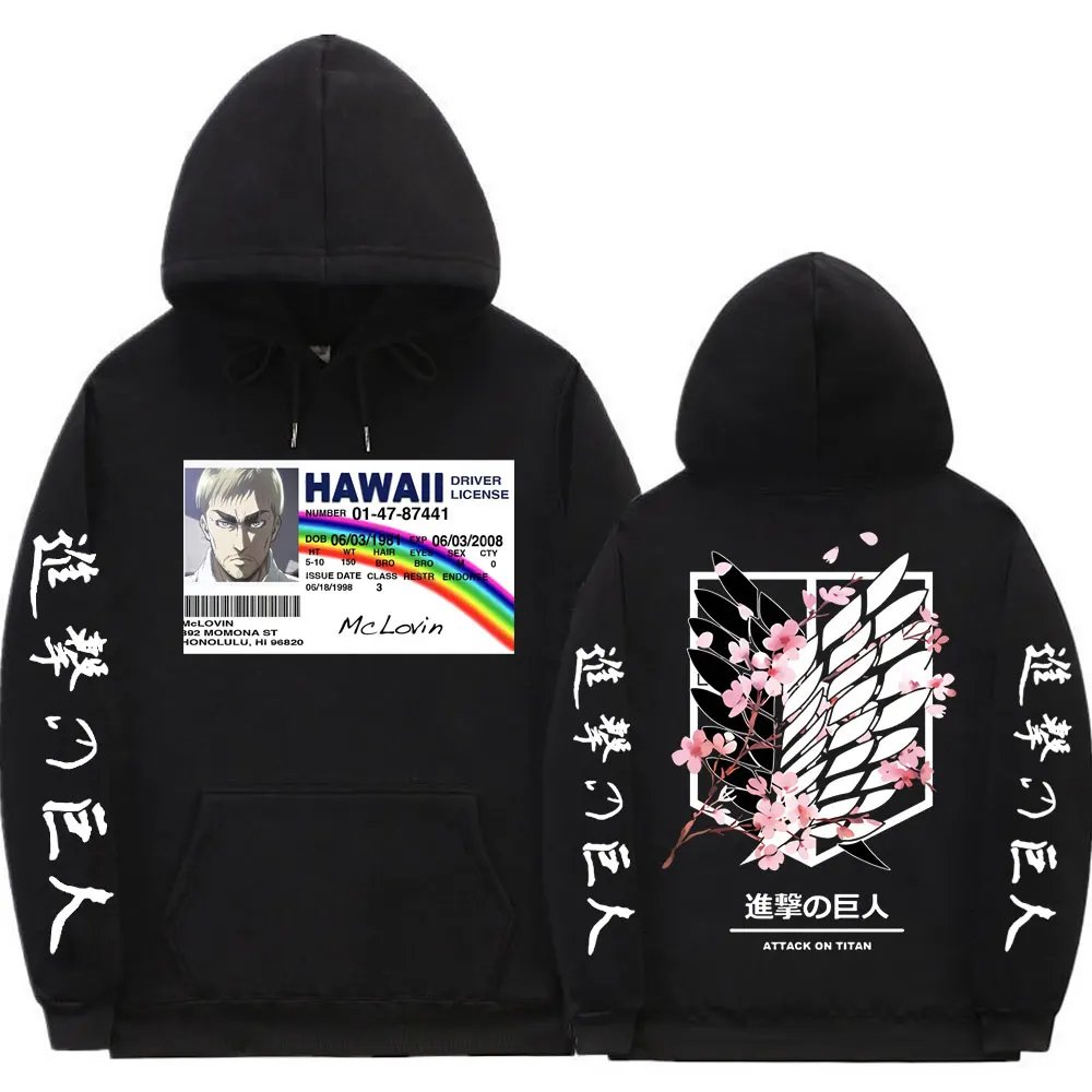 

Anime Attack on Titan Mclovin Erwin Smith Hoodie Men Women Casual Harajuku Japanese Manga Hoodies Oversized Man Loose Streetwear