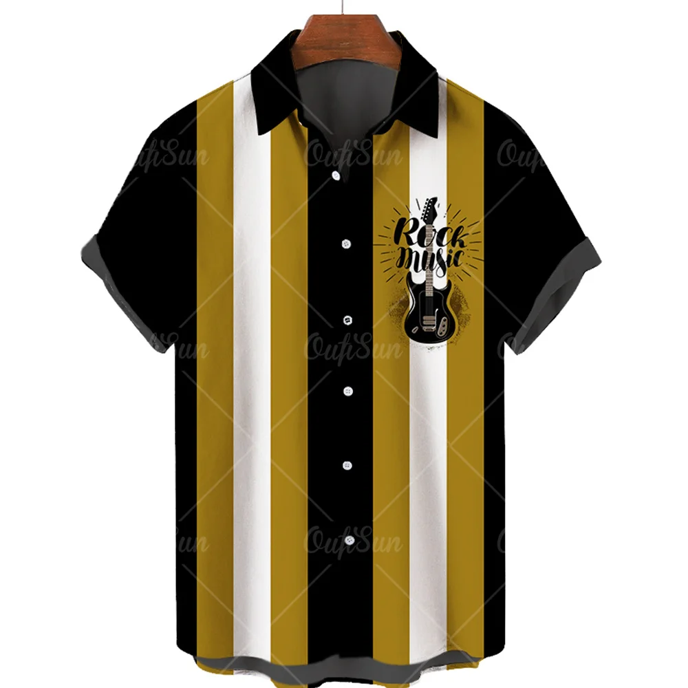 

Hawaiian Men's Shirt, 3D Instrument Printed Short Sleeved Shirt, Lapel and Single Button, Vintage Beach Top, 2022
