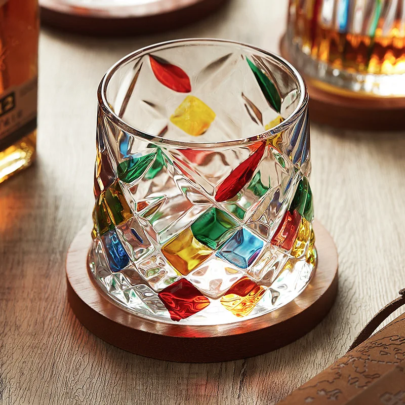 

PINNY 275ML Painted Rotating Wine Glasses Fun Spinning Gyro Whisky Glass Stress Relieving Drinkware Cups Aesthetic
