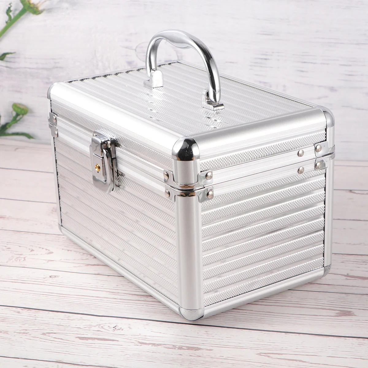 

Handled Makeup Case Aluminum Alloy Box Organizer Container )
