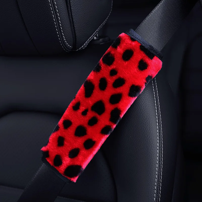 

Plush Seat Belt Cover Leopard Print Personalized Comfortable Soft Seat Belt Decor Shoulder Strap Car Auto