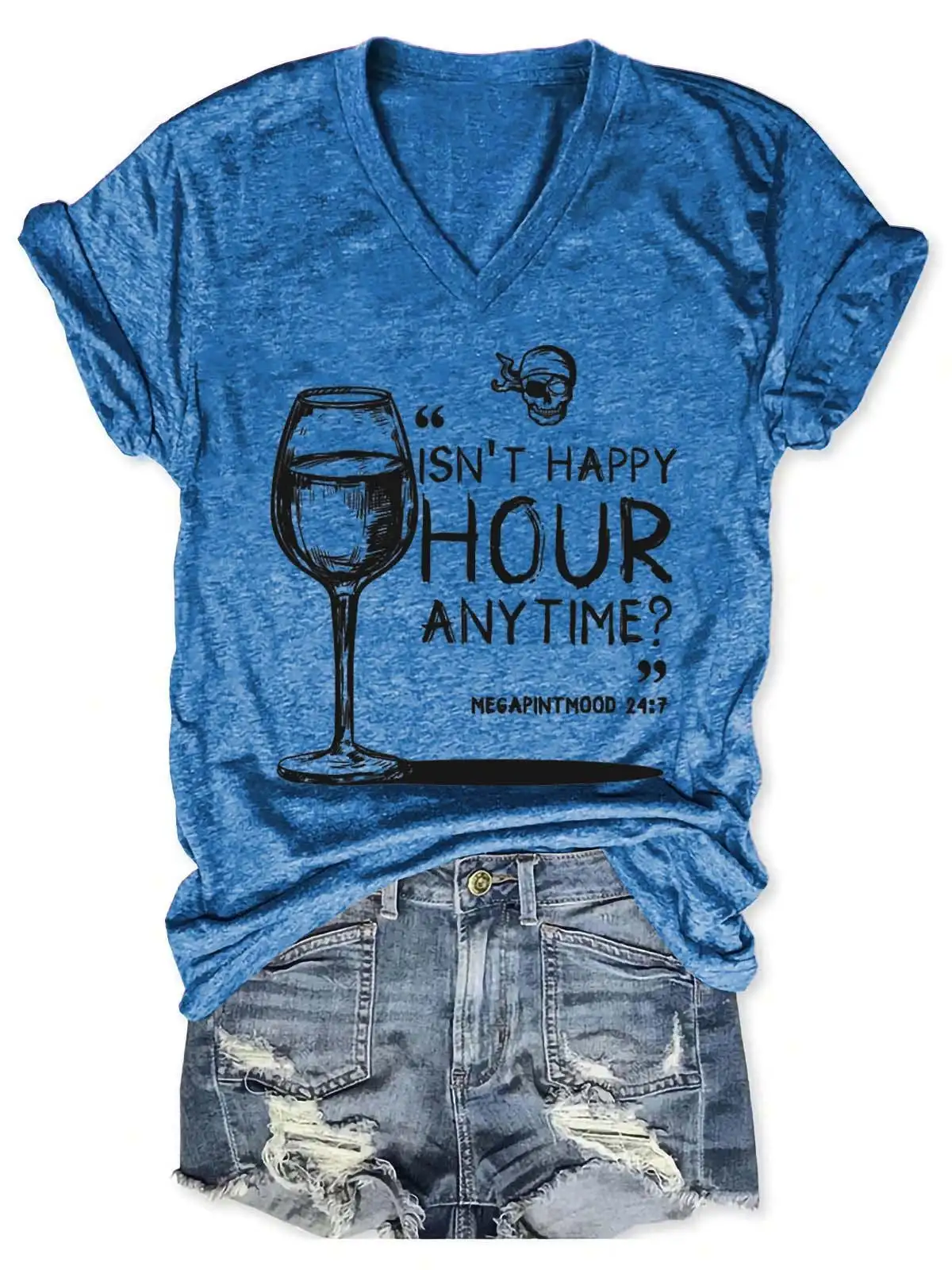 Женская футболка с V-образным вырезом и мемом в любое время виде Мега пинта |