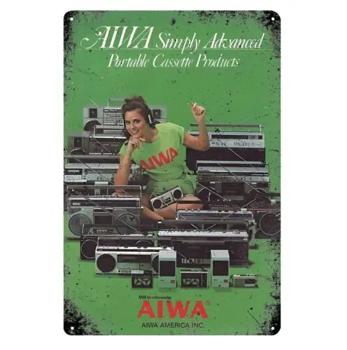 Портативный кассетный плеер Aiwa в оловянной рамке 20x30 см