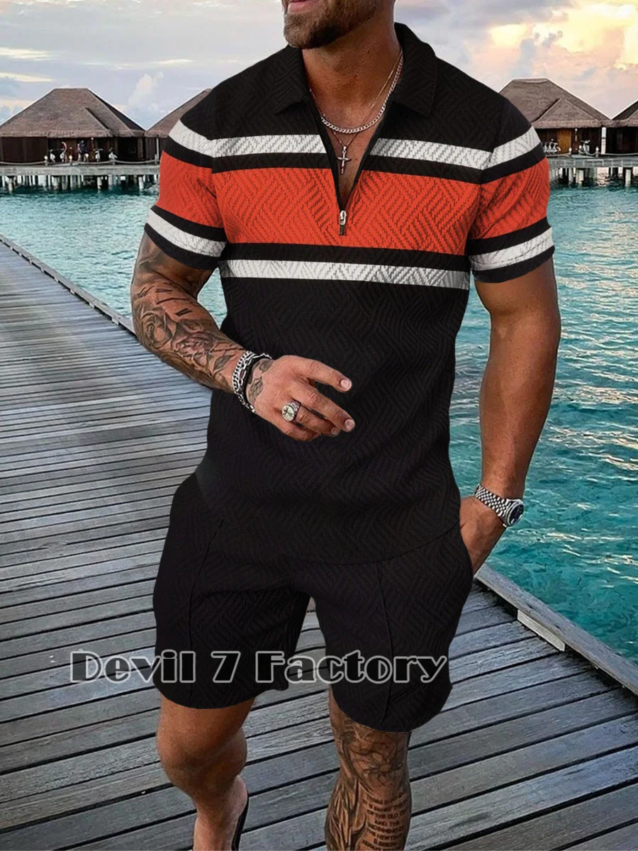 2023 Summer Men's Tracksuit Polo Shirts Shorts Set Casual Turn Down Collar T-Shirt Suit Male Clothing Fashion Streetwear Outfits