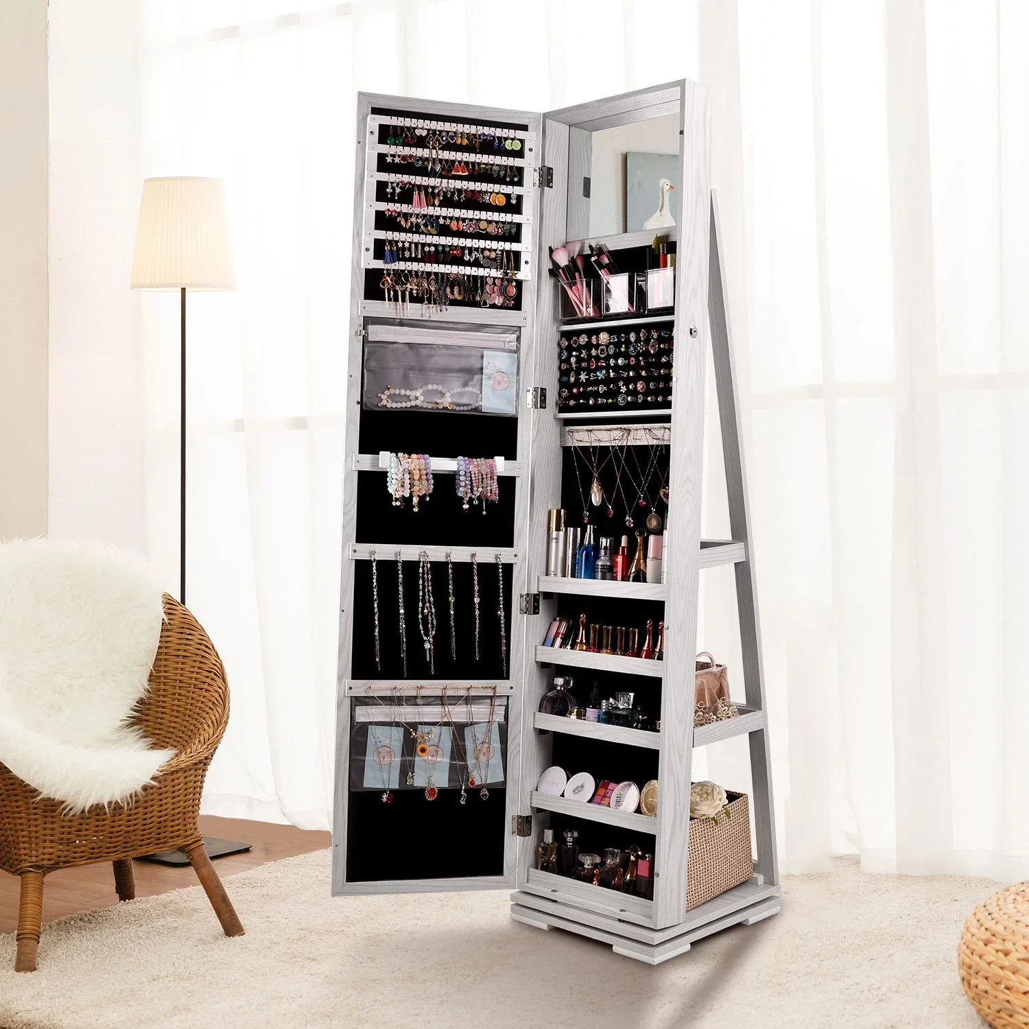 KingYee Мебель для гостиной Зеркало в полный рост Шкаф хранения ювелирных изделий