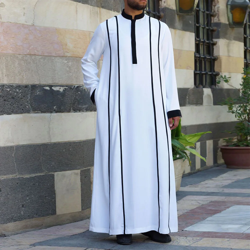 Islamic Men Clothing Middle East Arab Caftan White Button Jubba Thobe Muslim Men Clothing Loose Fashion Muslim Robe(M-4XL)