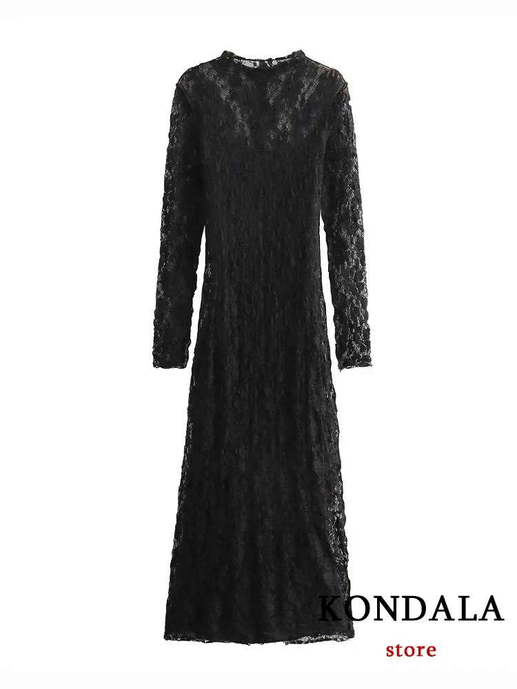 KONDALA винтажное кружевное черное сексуальное женское платье-футляр модное