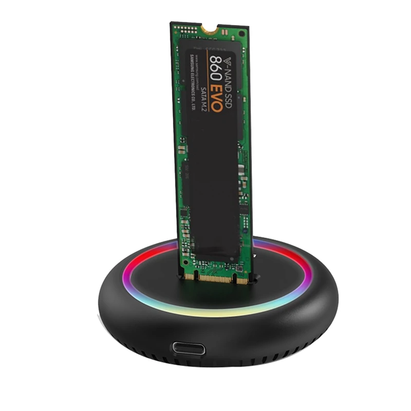 Фото AU61-Blueendless Dual Protocol Ssd M 2, док-станция Rgb Led Light M.2 Sata USB C Ssd Case Nvme+Ngff Hdd Ssd Док-станция №1