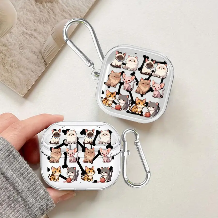 Фото Чехол для наушников Cute Cat Squad Art Case для Samsung Galaxy Buds 4 Pro 3Pro 2Pro 2 Live 4Pro 3 FE, прозрачный чехол для наушников с крючком №2