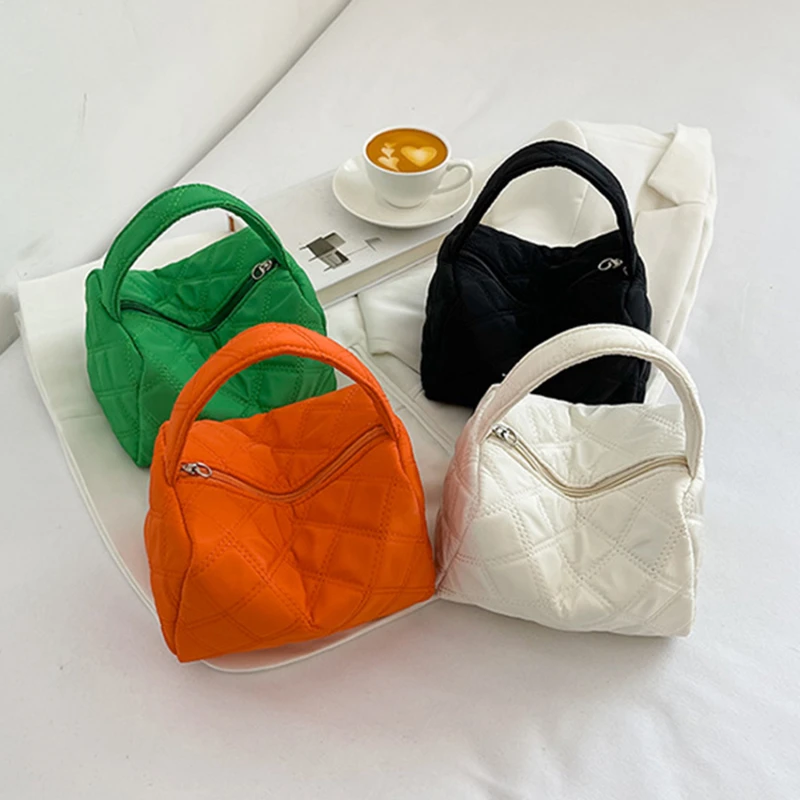 

Women Handbags​ Rhombic Lattice Coin Purse Embroidery Thread Quilted Cotton Padded Bag Fashion Portable Soft Zipper Simple Purse