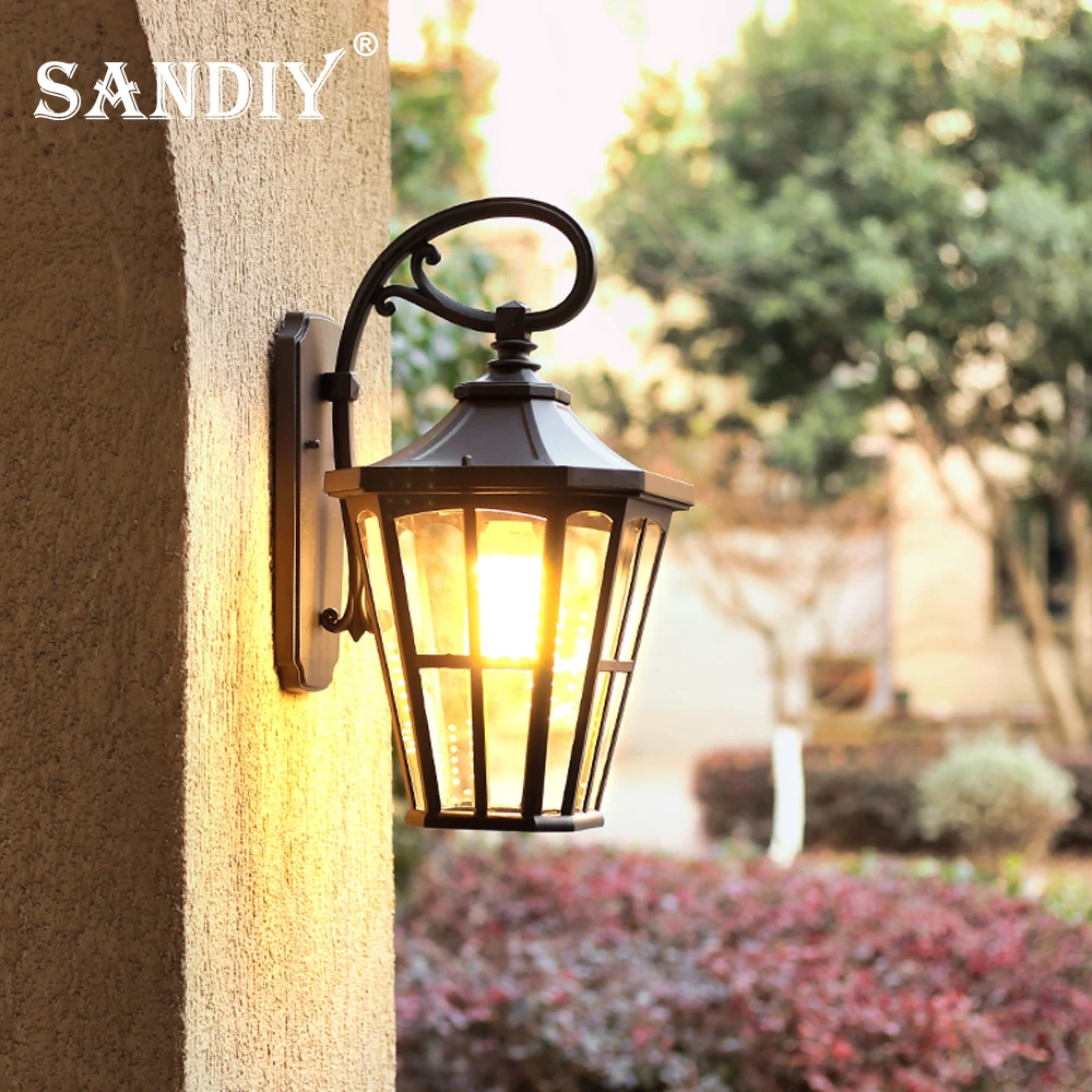 SANDIY Outdoor Porch Light Retro Wall Lamps Waterproof Vintage Led Lighting for House Gate Patio Aisle Exterior Sconce Black