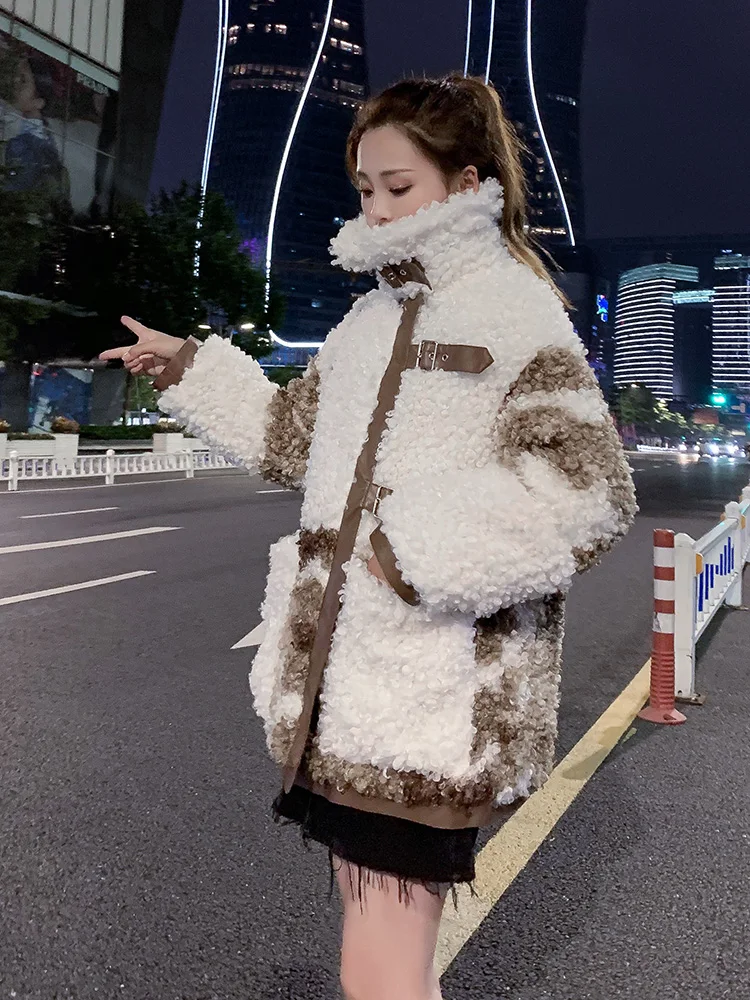 2022 New Women's Faux Fur Coat Korean Style Fashion Casual Warm Long-sleeved Loose Thick Faux Lamb Fur Coat Jackets F33