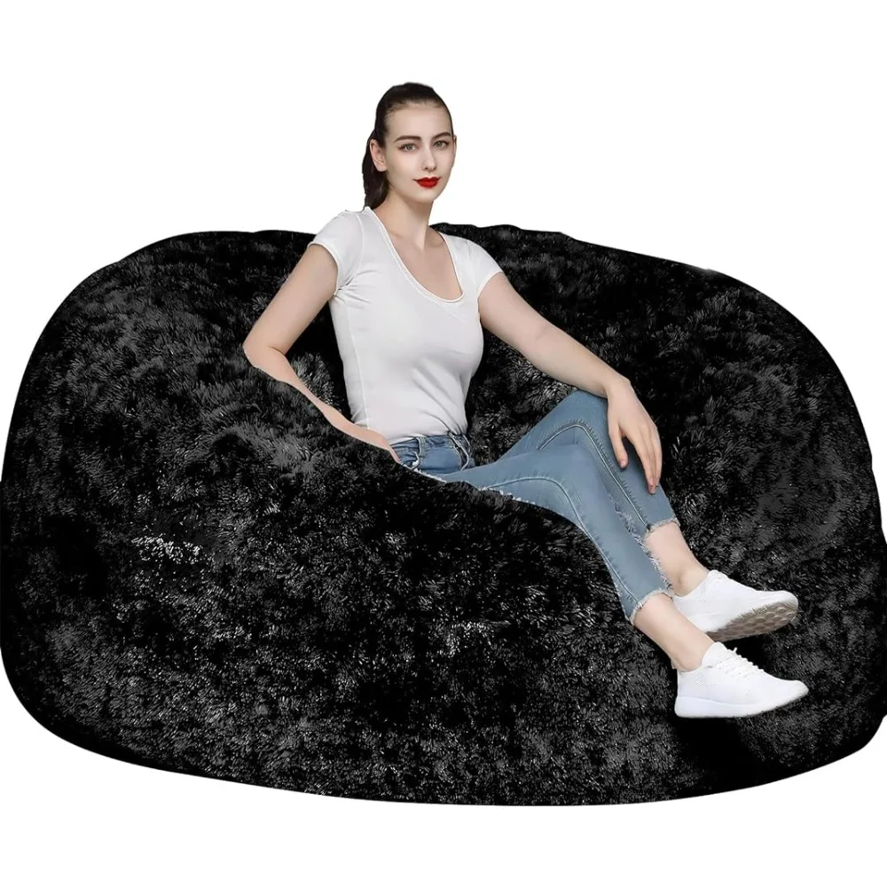 

FAFAD Giant Bean Bag Chair Adults, 6ft Big Bean Bag Cover Comfy Bed (No Filler, Cover only) Fluffy Lazy Sofa (Black), (150*75cm)