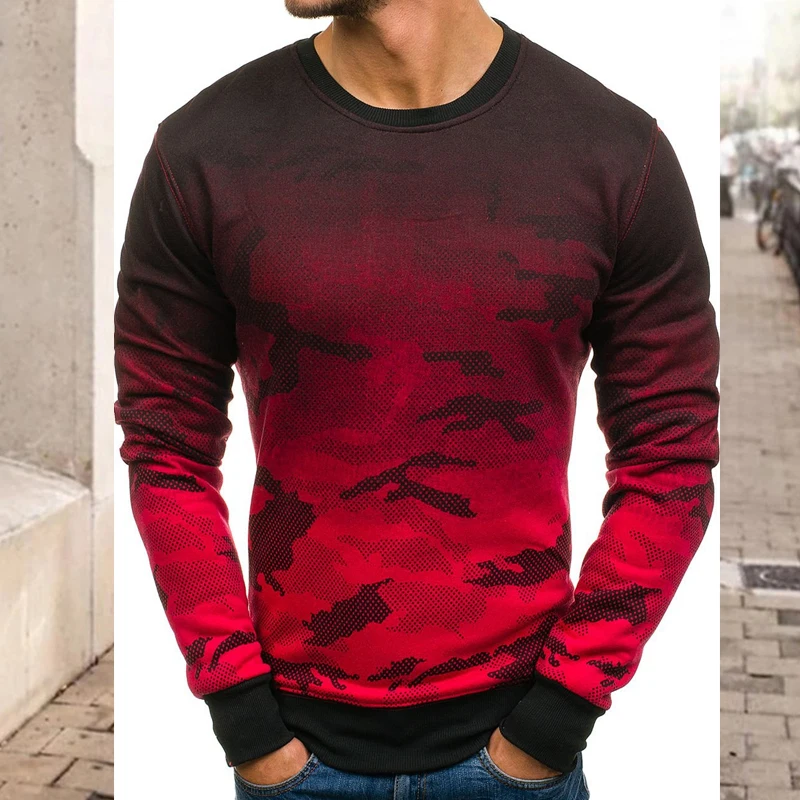 

Autumn Fashion Camouflage T-shirts Men Crew Neck Long Sleeve Tee Casual Gradient Printed Loose Pullover Mens Clothing Streetwear