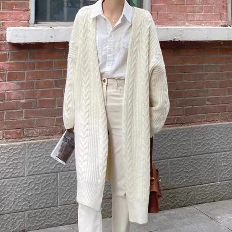 

Autumn and Winter New Knitted Cardigan Vintage Fashion Thickened Fried Dough Twists Long Women's Sweater Coat Women