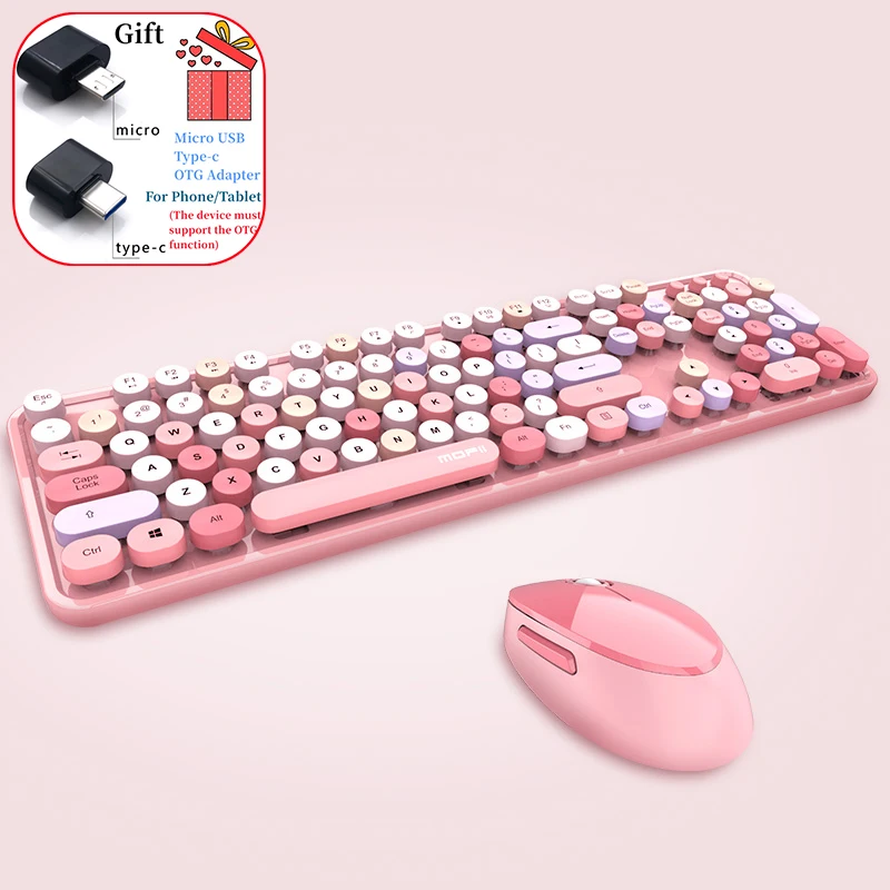 

Wireless Gaming Keyboard and Mouse Combo Multimedia Round keycaps Multicolor Computer Keyboard and Mouse Set for Home Office