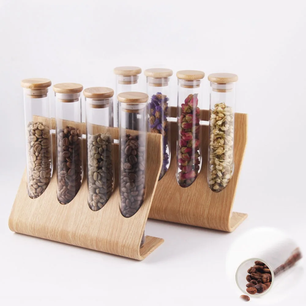 

Coffee Bean Tea Display Rack Stand 4-hole Cellar Clear Glass Test Tube Storage Cereal Canister Sealed Moisture-proof Coffee Tool