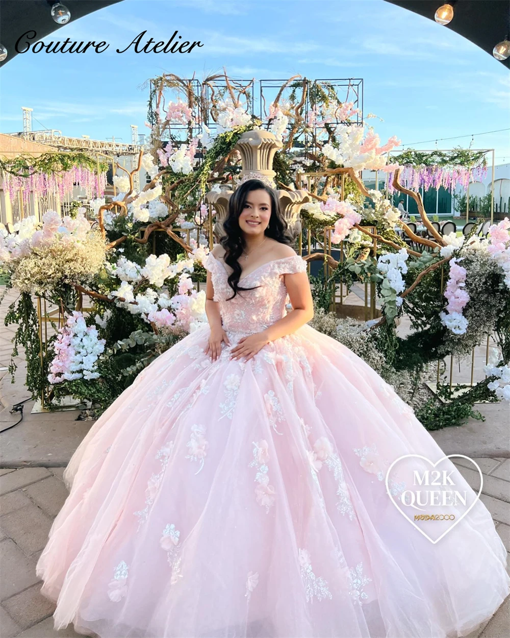 

Baby Pink Off The Shoulder 3D Flowers Ball Gown Quinceanera Dress 2023 Corset Princess Dress Sweet 16 Dress vestidos para quince