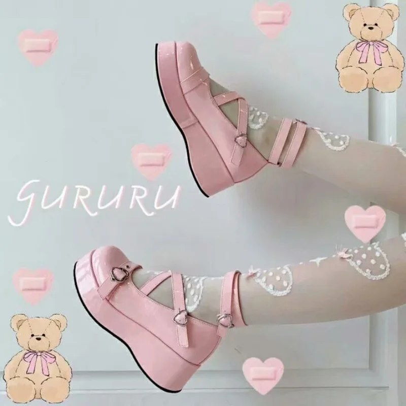 

Женские туфли на танкетке, туфли-лодочки на платформе для косплея, милые туфли-лодочки «летучая мышь», обувь для девочек, 2022