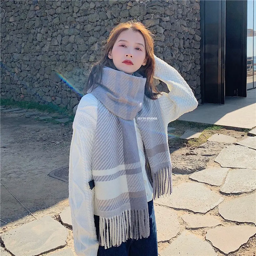 

Tops Warm Tassel Faux Fur Plaid Pattern Women Scarf Apparel Accessories Korean Style Scarf Autumn Winter Shawl Scarf
