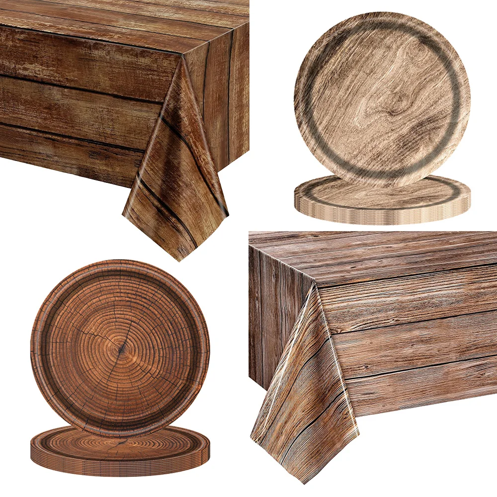 Бумажные тарелки и скатерти под дерево принадлежности для вечеринок деревенская