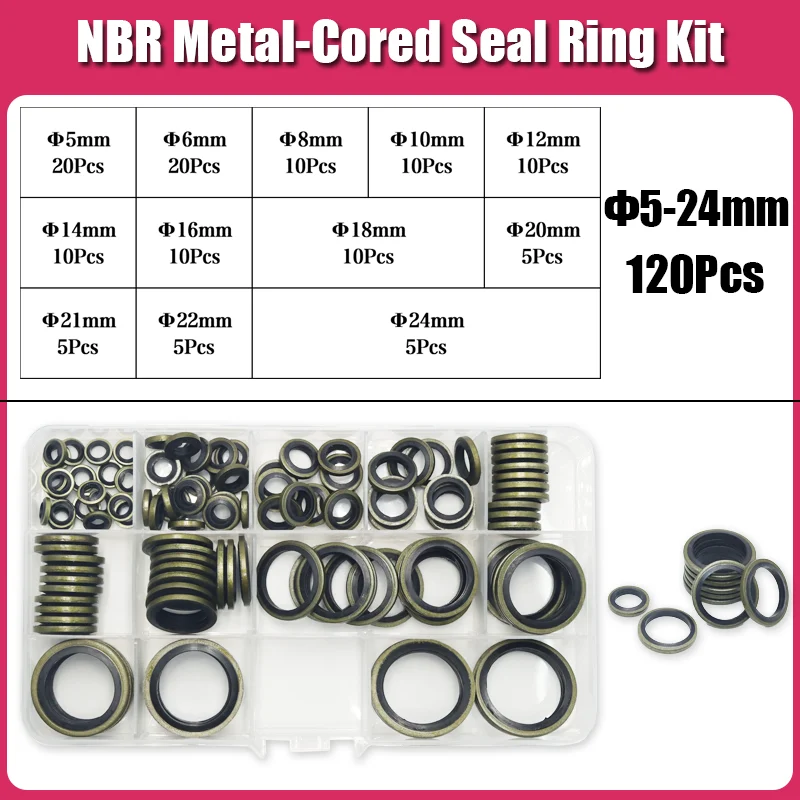 

Комплект уплотнительных колец M5-M22 из стали и резины