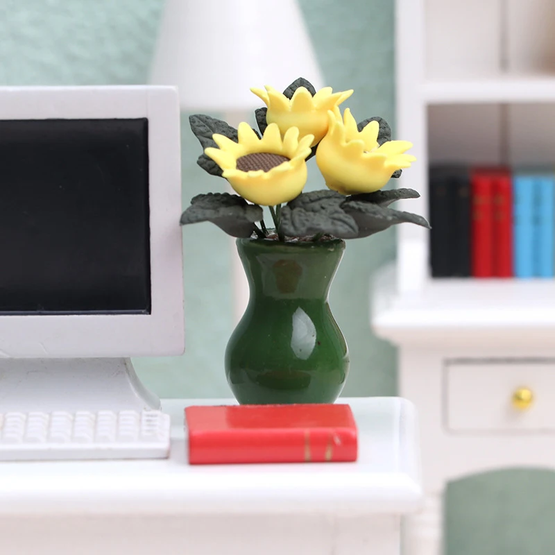 

1:12 Dollhouse Miniature Clay Sunflowers Flower Potted Plants Artificial Flower Model Home Garden Decor Toy
