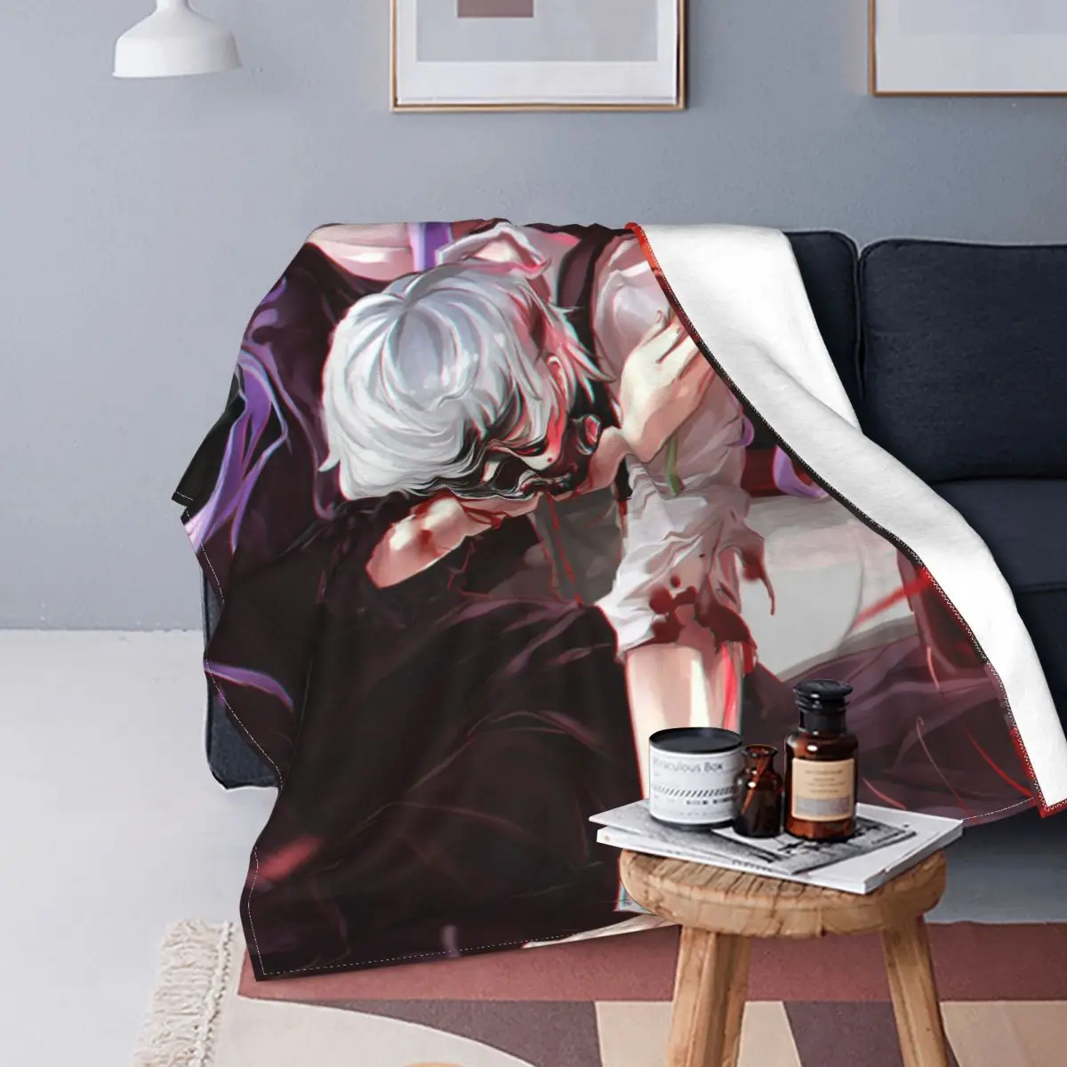 

Touka Kaneki Ken Blanket Flannel All Season Tokyo Ghoul Anime Multi-function Soft Throw Blankets for Bedding Car Bedspread