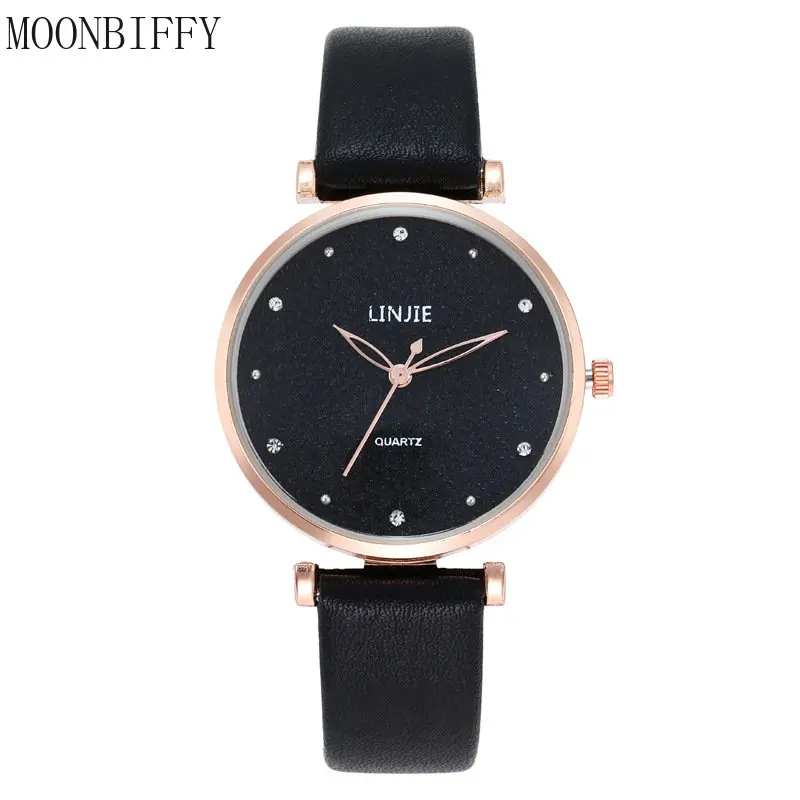 

New Fashion Women Watches Starry Dial Diamonds Heart Students PU Leather Strap Quartz Watch Elegant Ladies Wrist Watch Clock