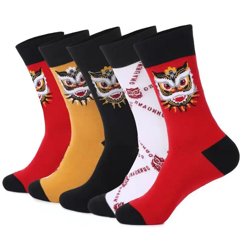 2021 New Styles High Quality Cotton Women and Men Socks Large Colorful Fashion Lion Dance Argyle Casual Funny Socks Size EU41-48