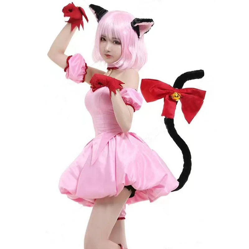 

Anime Tokyo Mew Mew Ichigo Momomiya Cosplay Costume Cat Dresses Ears Tail Ichigo Momomiya Wig Halloween Dresses for Girls