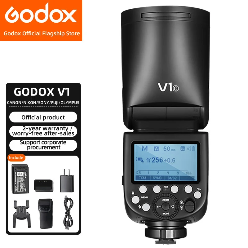 Godox V1 Вспышка для камеры круглая верхняя вспышка 1/8000s подходит Fujifilm Canon Nikon SONY HSS с