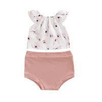 summer cute baby girls clothing shorts set floral print off shoulder length t shirts solid color high waist stretch shorts