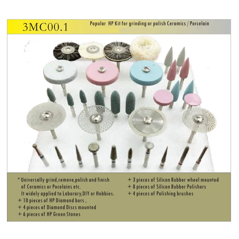 35pcs/Set Dental Popular HP Kit for grinding or polish Ceramics / Porcelain Applied to Laborary DIY Hobbies Diamond Burs brush