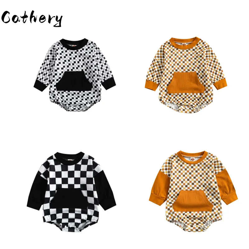 

Cathery 0-24M Newborn Infant Baby Girl Boy Autumn Bodysuit Long Sleeve Plaid O-Neck Jumpsuit